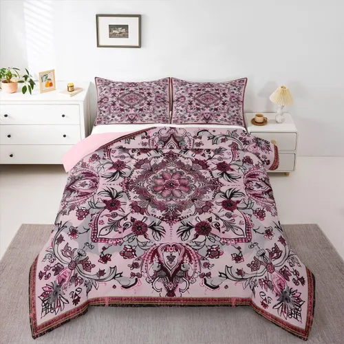 Vista 8 de Erosebridal Juego de edredón bohemio tamaño individual, ropa de cama floral retro para adultos, hombres y mujeres, juego de ropa de cama vintage