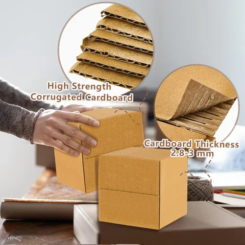 Vista 4 de PerKoop Paquete de 100 cajas de envío de 4 x 4 x 4 pulgadas, caja de correo de cartón, cajas de envío pequeñas de papel kraft corrugado