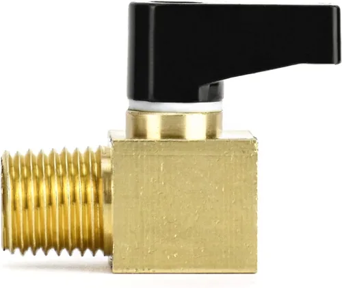 Vista 5 de QWORK Válvula de compresor de aire, paquete de 2, mini válvula de bola de latón, válvula de cierre NPT macho x NPT hembra de 1/4 pulgadas