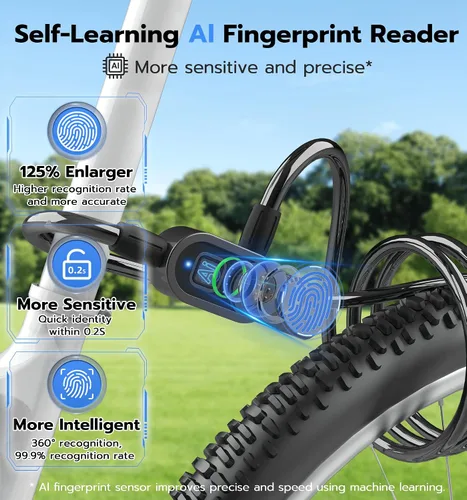 Vista 3 de Anweller Cerradura de bicicleta de huellas dactilares con llave, resistente, antirrobo, resistente a la intemperie, aplicación Bluetooth, bloqueo