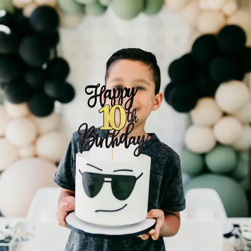 Vista 6 de 1 PCS Decoración para Pastel Feliz Cumpleaños Número 10 Negro Dorado con Purpurina Brindis por 10 Años Selección de Pastel de Cumpleaños 10 Fabuloso