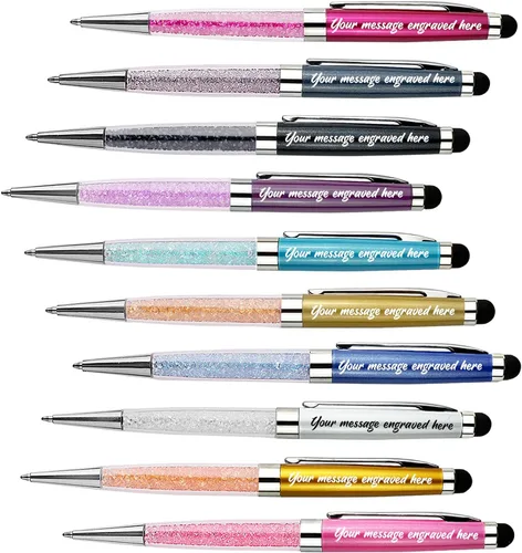 Vista 9 de Ancolo Bolígrafos grabados de lujo con punta de lápiz capacitivo, repuestos de tinta negra de cristal, bolígrafos de calidad, personalizados