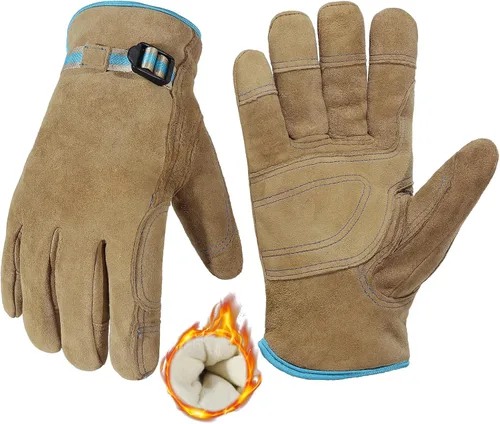 Vista 8 de HANDLANDY Guantes de trabajo de invierno para hombres y mujeres, repelentes al agua, guantes de trabajo de cuero genuino aislados para clima frío
