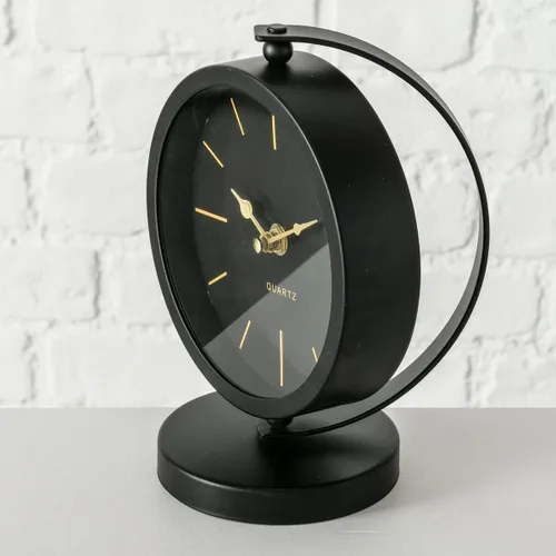 Vista 7 de WHW Whole House Worlds Reloj de escritorio moderno de mediados de siglo, negro, detalles dorados, movimiento de cuarzo, hierro, redondo, montado