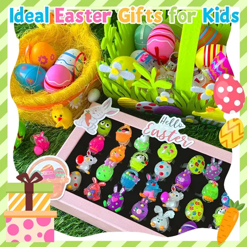 Vista 4 de AIVEI - Rellenos de huevos de Pascua, anillos iluminados, cestas, juguetes, regalos para niños 28 recuerdos de fiesta que brillan en la oscuridad