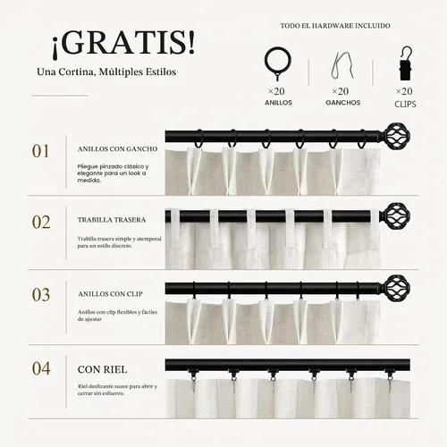 Vista 5 de Jowels Cortinas de lino plisadas naturales de 96 pulgadas de largo para sala de estar