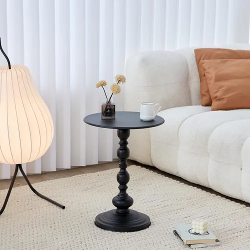 Vista 7 de Elegante mesa auxiliar redonda vintage con columnas romanas, diseño de metal resistente, perfecta como mesa de café, extremo, té o de ocio