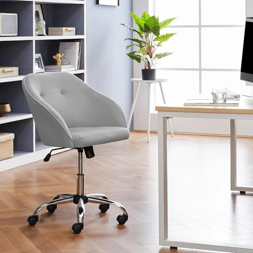 Vista 9 de Yaheetech Silla giratoria moderna de altura ajustable, silla de maquillaje con respaldo medio, silla de oficina para Momen con reposabrazos, ruedas