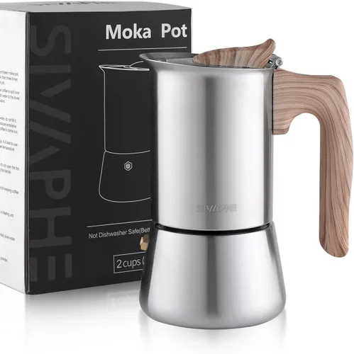 Vista 10 de Sivaphe - Cafetera espresso para estufa de acero inoxidable, capacidad de 9 tazas, olla moca de 450 ml, cafetera con filtro de acero y junta de 9