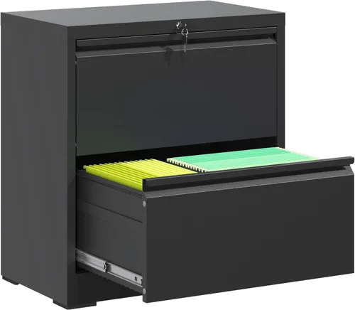Vista 16 de Archivador de 2 cajones, archivador lateral de metal con cerradura, gabinete organizador de almacenamiento de oficina en casa para archivos de Negro