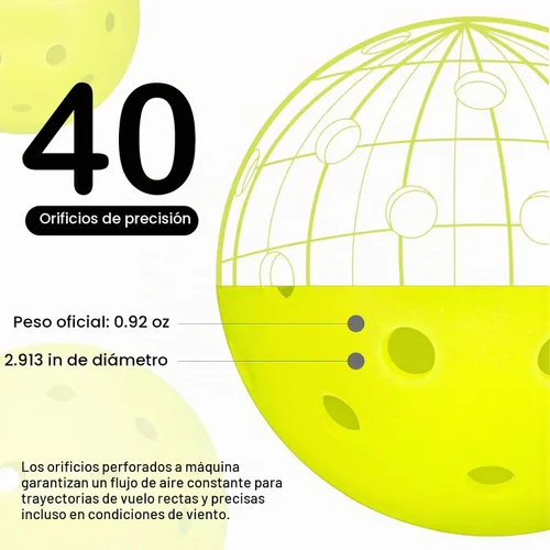 Vista 2 de cyclotron P-40 Outdoor Pickleball Balls – USAPA Approved Pickleballs, 40-Hole Precision Design, High Visibility, Durable Seamless HDPE Construction