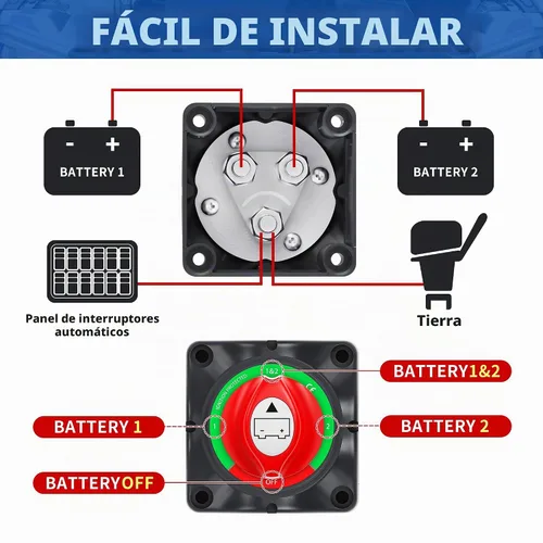 Vista 5 de Joinfworld Interruptor de desconexión de batería 1-2-Ambos-Apagado de 12V-48V, impermeable, interruptor de apagado de batería doble, interruptor