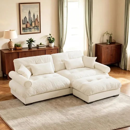 Vista 89 de Sofá biplaza de 93.7 pulgadas, sofá modular de 2 plazas, sofás seccionales grandes de color beige y blanco para sala de estar, juego de sofá