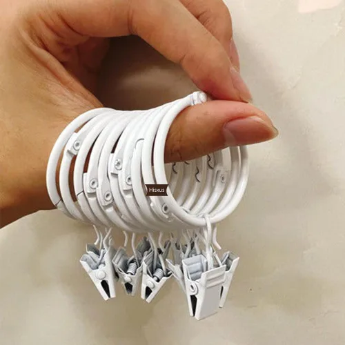 Vista 6 de 35 clips de cortina que se abren con anillos blancos de 1.5 pulgadas, clip decorativo de metal fuerte para cortina, a prueba de óxido, anillos