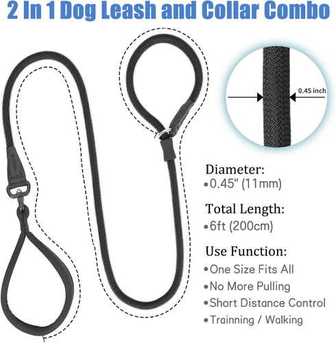 Vista 6 de Heydoggy Correa antideslizante para perro, resistente correa de entrenamiento de 4 pies/6 pies [360 giratorio antienredos ] nailon duradero sin Negro