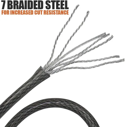 Vista 4 de BV Cable de seguridad resistente de 7 pies con bucles-10mm (3/8 pulgada) Cable de acero trenzado resistente a los cortes-Versátil y resistente a