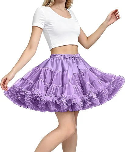 Vista 8 de Falda de Enagua de Gasa con Cintura Elástica para Mujer, Falda de Tul Tutú Esponjosa de Princesa para Ballet y Danza, Enaguas Falda Interior Negro1