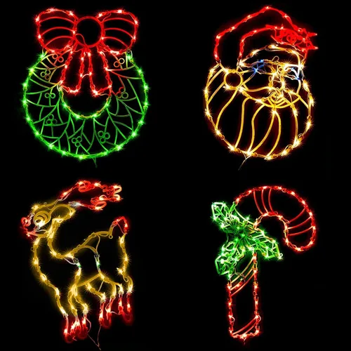Vista 9 de Decoraciones navideñas iluminadas para ventanas, paquete de 2 luces de silueta de ventana de Navidad enchufables para Navidad, fiesta, hogar, patio