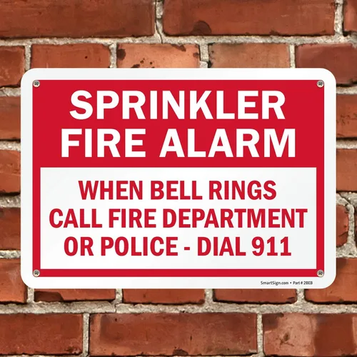 Vista 4 de SmartSign Letrero de alarma contra incendios con aspersor - When Bell Rings Call 911" 7" x 10" Aluminio