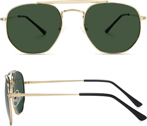 Vista 3 de Zeelool Gafas de sol polarizadas de aviador para hombres y mujeres, marco de metal cuadrado de gran tamaño, tonos negros retro SM0024