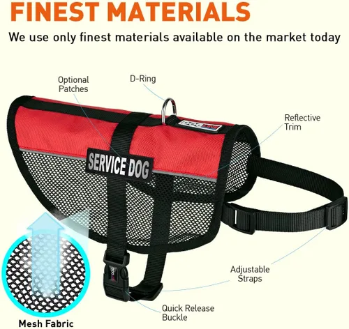 Vista 2 de Dogline Chaleco para perro de servicio, 17 x 21 pulgadas, rojo