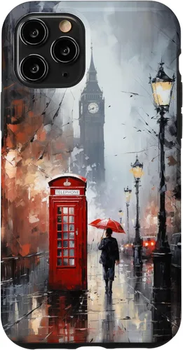 Vista 29 de Funda para iPhone 16 Wet London Iconic Red Phone Booth Clocktower Art Cover Phone Case