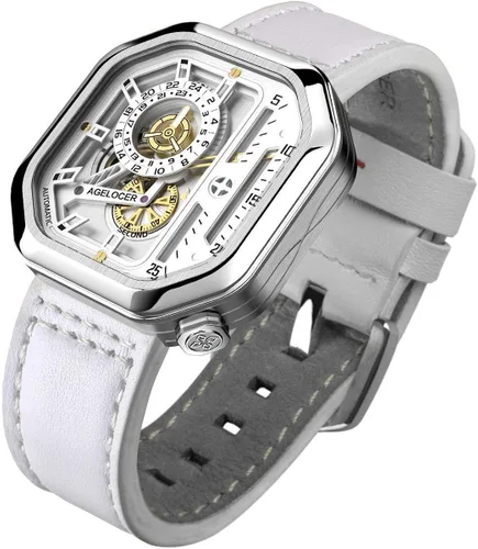 Vista 2 de AGELOCER Reloj analógico de acero inoxidable para hombre diseño mecánico automático de lujo de cuero y a la moda