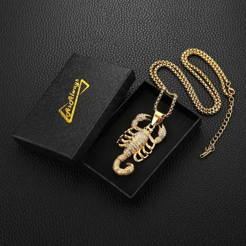 Vista 7 de AsAlways Colgante chapado en oro de 18 quilates, escorpión, escorpión, brillante, circonita cúbica, hip hop, novedoso, collar punk con embalaje