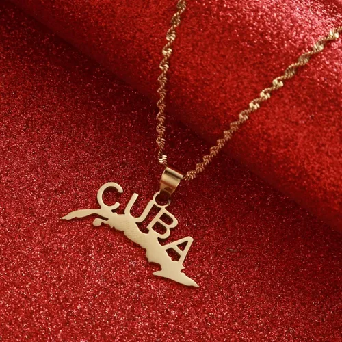 Vista 3 de Collares con colgante de mapa de Cuba de acero inoxidable para mujeres y hombres, joyería cubana