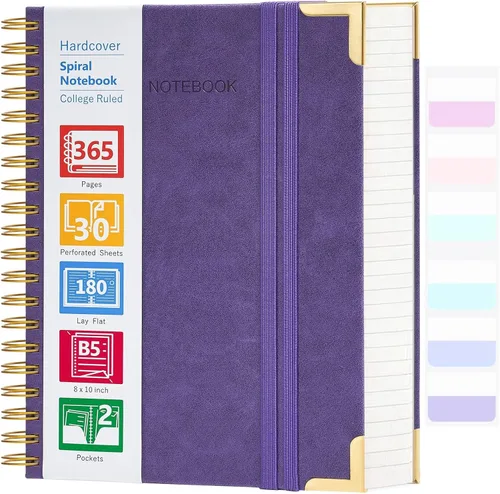 Vista 17 de Cuaderno en espiral, cuaderno de cuero de tapa dura de 365 páginas, diario de gran formato A5 para mujeres y hombres, cuadernos rayados