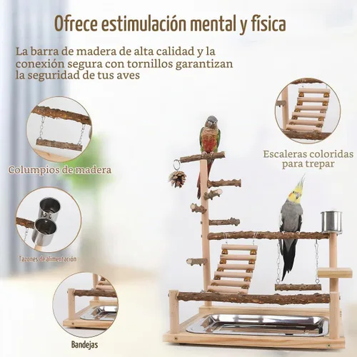 Vista 5 de Zona de juegos para pájaros, soporte de perca de loro, soportes de madera natural para cacatúa, perca de madera de cacatúa, escalera de gimnasio