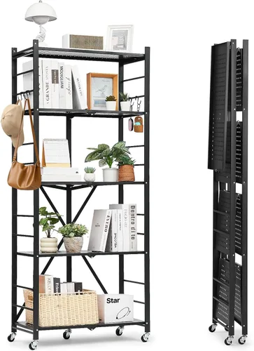 Vista 10 de VEVOR Estantería plegable de 4 niveles, estante de almacenamiento de metal plegable de 26 pulgadas de ancho x 13 pulgadas de profundidad x 46