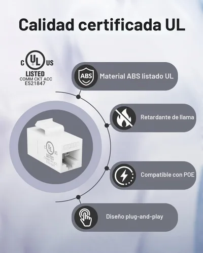 Vista 2 de VCE Acoplador en línea de conector Keystone CAT6 RJ45 con certificación UL, paquete de 5, extensor de cable Ethernet hembra a hembra, color blanco