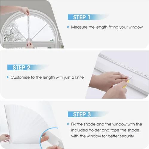 Vista 11 de Persianas plisadas con filtro de luz para ventana de arco semicírculo, 2 unidades, sombra del 60%-70%, fáciles de cortar e instalar, 72" x 36