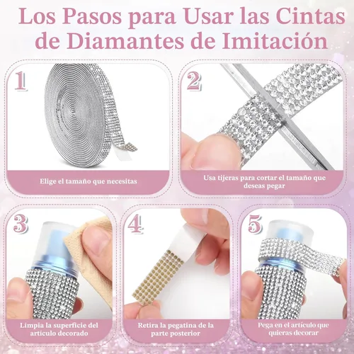 Vista 7 de Cintas autoadhesivas de diamantes de imitación de 5 yardas, tiras de diamantes de imitación plateadas, calcomanías de diamantes de imitación