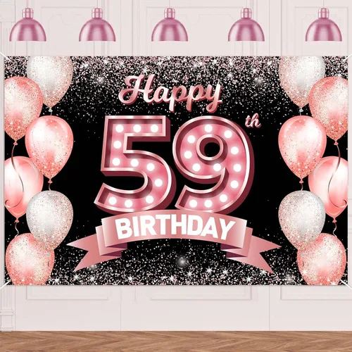 Vista 139 de Cartel de feliz cumpleaños décimo oro rosa, telón de fondo, saludos a 10 años, globos de confeti, decoración temática para niñas de 10 años