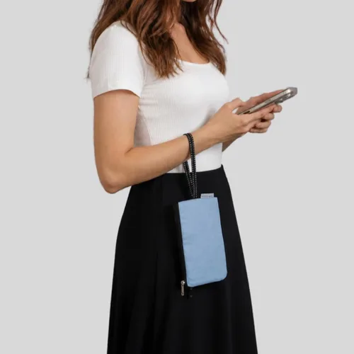 Vista 2 de Tainada Bolso de mano para teléfono para mujer, con doble cremallera, cartera para iPhone 15 Pro Max, 15 Plus, Samsung S23+ Azure Blue