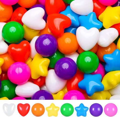 Vista 29 de Bolas de hoyo de TRENDPLAY en forma de estrella y corazón para niños pequeños - 50, 100, 200, 500 piezas de bolas de plástico para diversión y juego