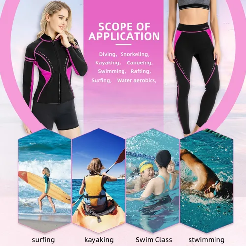 Vista 2 de GoldFin Camiseta y pantalones de neopreno para mujer, chaqueta y pantalones de neopreno de 0.079 pulgadas para deportes acuáticos, buceo, surf