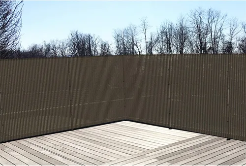 Vista 7 de Coarbor Valla de privacidad al aire libre para perros, valla de piscina, montaje de hormigón de madera, vallas de privacidad independientes con café