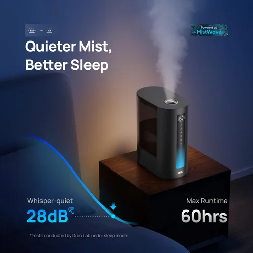 Vista 5 de Dreo - Humidificador de 6L para dormitorio, rociada inteligente cálida y fría para habitación grande, tiempo de funcionamiento silencioso de 60