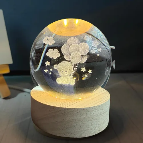 Vista 7 de C&M Luz nocturna de bola de cristal cósmico 3D, lámpara de figura de planeta cósmico, bola de cristal decorativa, pisapapeles, decoración
