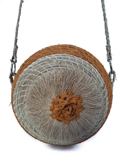 Vista 2 de bolso de las mujeres, bolso de hombro, bolso redondo, bolso tejido, diseño de paja, bolso del arte