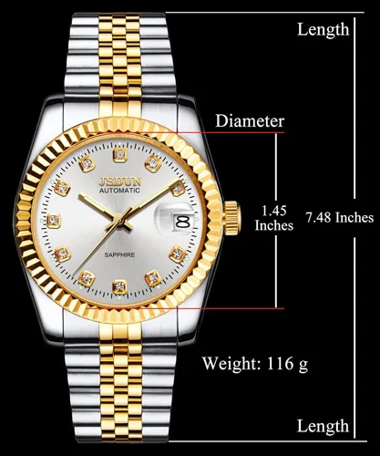 Vista 6 de OLEVS Upgrade Mens Automatic Watches Unidirectional Rotating Bezel Two ToneSilver Stainless Steel Big Face Watches with Date Waterproof Luminous