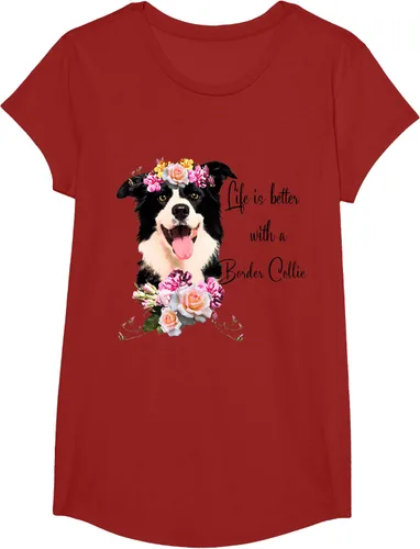 Vista 51 de Life is Better With a Border Collie - Camiseta de perro lindo con flores, gris, S Gris Oscuro
