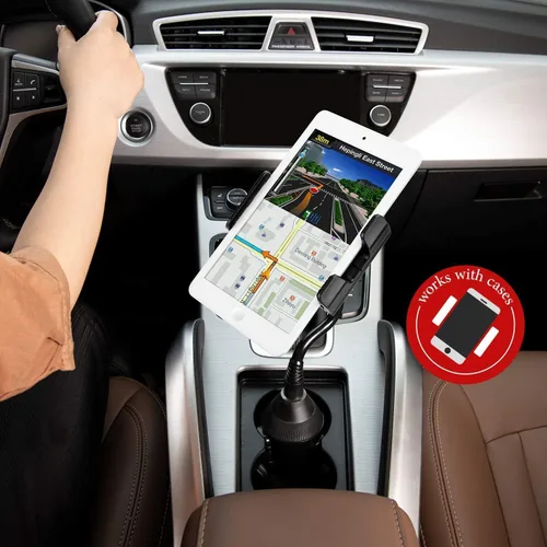 Vista 4 de Soporte para tablet 2 en 1, cuello de cisne flexible, ajustable, para automóvil, soporte para tableta y teléfono, se adapta a dispositivos de hasta