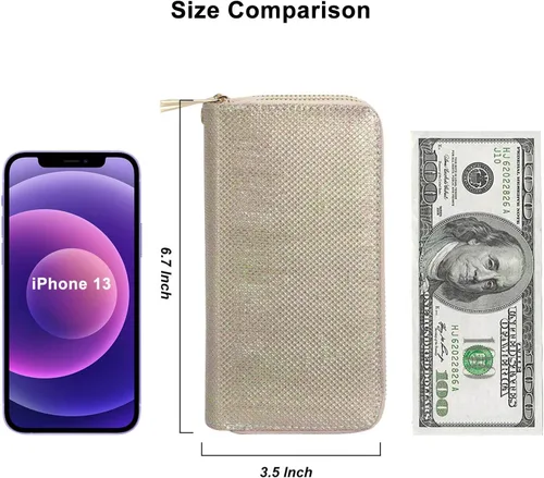 Vista 6 de HAWEE - Cartera para teléfono celular, con dos cierres y correa larga extraíble para la muñeca, para mujer
