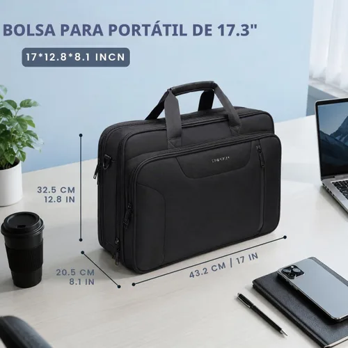Vista 4 de EMPSIGN Maletín para computadora portátil para hombre, estuche para Negro/Negro