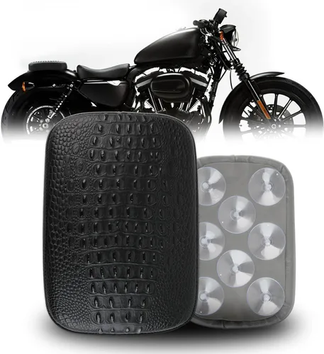 Vista 8 de DREAMIZER Cojín de Cuero para Asiento Trasero de Motocicleta con 8 Ventosas Rectangular Compatible con Motos Harley Custom (Negro)
