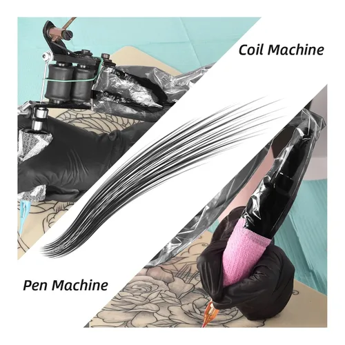 Vista 4 de ATOMUS 100 fundas de cordón con clip de tatuaje con 2 piezas de vendaje autoadhesivo, bolsas de plástico desechables, bolsa para bolígrafo